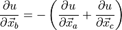 \frac{\partial u}{\partial \vec{x}_b} 
= -\left(\frac{\partial u}{\partial \vec{x}_a} 
+ \frac{\partial u}{\partial \vec{x}_c} \right)